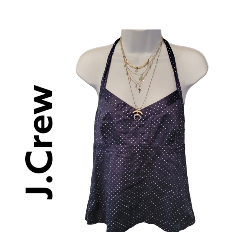 J Crew Women's Navy and White Polka Dots Halter Top Size 10